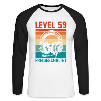 59e anniversaire Homme Gamer Niveau 59 débloqué - T-shirt baseball manches longues Homme - blanc/noir - Devant - Nik (191cm)