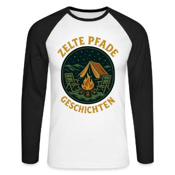 Zelte Pfade Geschichten Camping Abenteuer Camper - Unisex Baseballshirt langarm - Weiß/Schwarz - Vorne - Nik (191cm)