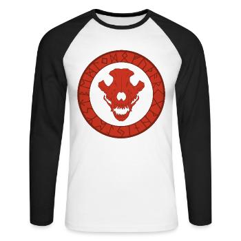 Roter Wikinger Wolf Schädel - Unisex Baseballshirt langarm - Weiß/Schwarz - Vorne - Nik (191cm)