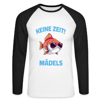 Pas le temps, je dois aller voir mes copines aquariophiles - T-shirt baseball manches longues Homme - blanc/noir - Devant - Nik (191cm)