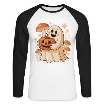 Kürbis Blumen Herbst Wald Natur Halloween - Unisex Baseballshirt langarm - Weiß/Schwarz - Vorne - Nik (191cm)