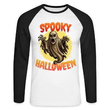 Fantôme d'Halloween, fantôme effrayant, monstre d'horreur - T-shirt baseball manches longues Homme - blanc/noir - Devant - Nik (191cm)