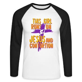 Contorsionniste Contorsion Jésus et contorsion - T-shirt baseball manches longues Homme - blanc/noir - Devant - Nik (191cm)