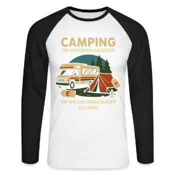 Dépenses de camping pour être sans-abri - T-shirt baseball manches longues Homme - blanc/noir - Devant - Nik (191cm)