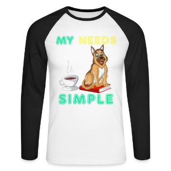 German Shepherd, Books and Coffee – Dog Lover Tee - Unisex Long Sleeve Baseball T-Shirt - white/black - Front - Nik (191cm)