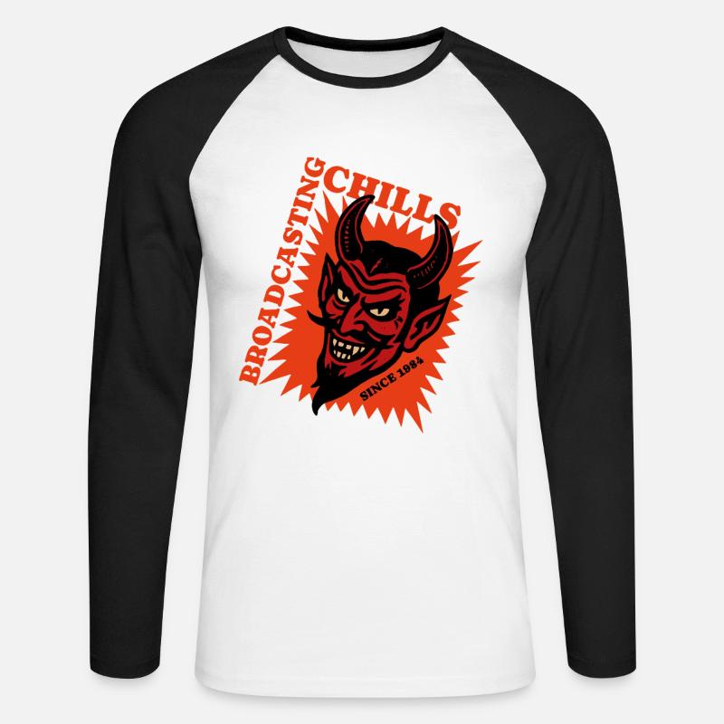 Broadcasting Chills - Devil - Teufel - Unisex Baseballshirt langarm - Weiß/Schwarz