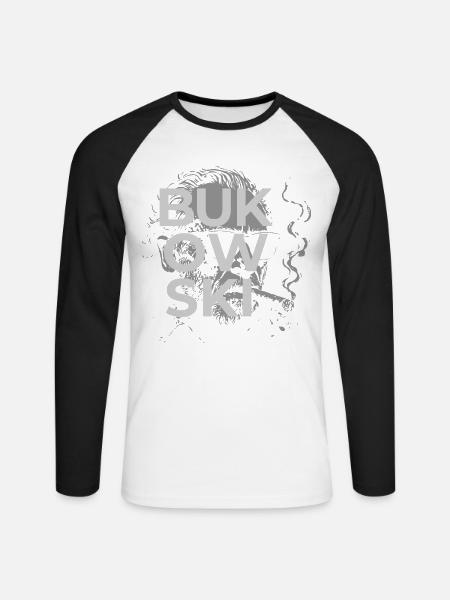 Charles Bukowski raucht ein Zigarrenporträt - Unisex Baseballshirt langarm - Weiß/Schwarz