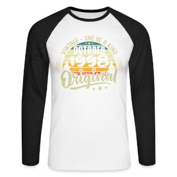 October 1998 Birthday Gift - Unisex Long Sleeve Baseball T-Shirt - white/black - Front - Nik (191cm)