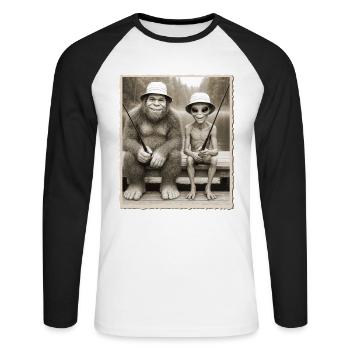 Pêche, Pêcheur, Pêcheur, Pêche, Bigfoot, Alien - T-shirt baseball manches longues Homme - blanc/noir - Devant - Nik (191cm)