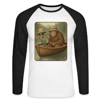 Pêche, Pêcheur, Pêcheur, Pêche, Bigfoot, Alien - T-shirt baseball manches longues Homme - blanc/noir - Devant - Nik (191cm)
