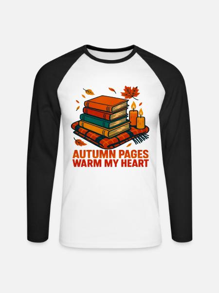 Herbst Lesen Bücher Buchliebhaber Leseratte - Unisex Baseballshirt langarm - Weiß/Schwarz