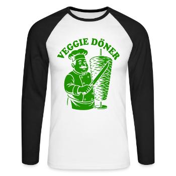 Veggie Döner - Fast Food - Vegan Kebab - Unisex Long Sleeve Baseball T-Shirt - white/black - Front - Nik (191cm)