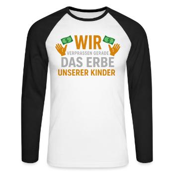 Nous dilapidons l’héritage de nos enfants - T-shirt baseball manches longues Homme - blanc/noir - Devant - Nik (191cm)