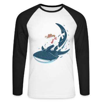 Squelette de cow-boy sur requin baleine - T-shirt baseball manches longues Homme - blanc/noir - Devant - Nik (191cm)