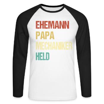 Husband Dad Mechanic Hero Saying - Unisex Long Sleeve Baseball T-Shirt - white/black - Front - Nik (191cm)