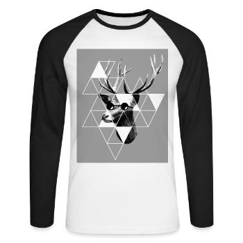 Tête de cerf - Cerf - Hipster - T-shirt baseball manches longues Homme - blanc/noir - Devant - Nik (191cm)