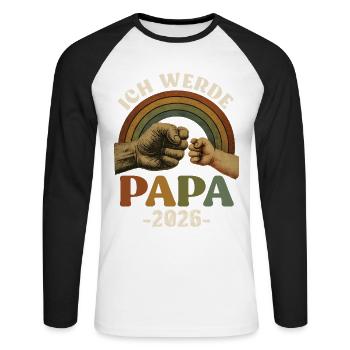 Bald Papa ICH WERDEN PAPA 2026 Lustiges - Unisex Baseballshirt langarm - Weiß/Schwarz - Vorne - Nik (191cm)