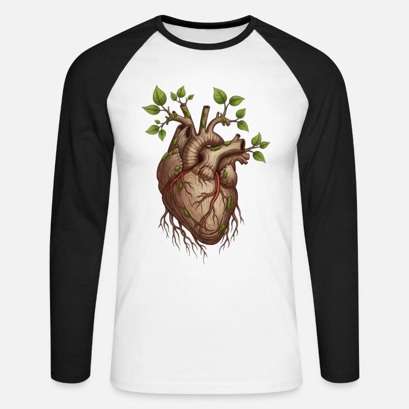 Lebendiges Baumherz - Unisex Baseballshirt langarm - Weiß/Schwarz