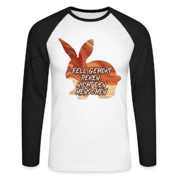 Tierschutz PELZ GEHÖRT DEN TIEREN Lustiges - Unisex Baseballshirt langarm - Weiß/Schwarz - Vorne - Nik (191cm)
