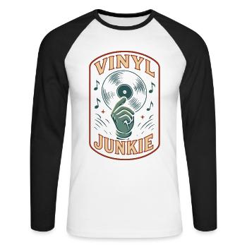 Vinyl Junkie Record Music Retro Design - Unisex Long Sleeve Baseball T-Shirt - white/black - Front - Nik (191cm)