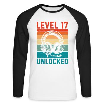 17 Jahre Geburtstag Teen Gamer Level 17 freigeschaltet - Unisex Baseballshirt langarm - Weiß/Schwarz - Vorne - Nik (191cm)