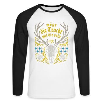 Möge die Tracht mit dir sein - Festzelt & Gaudi - Unisex Baseballshirt langarm - Weiß/Schwarz - Vorne - Nik (191cm)