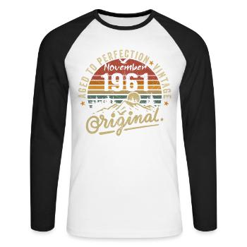 november 1961 Geburtstag november 1961 - Unisex Baseballshirt langarm - Weiß/Schwarz - Vorne - Nik (191cm)