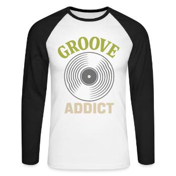 Groove Addict Vinyl Record Music Lover - Unisex Long Sleeve Baseball T-Shirt - white/black - Front - Nik (191cm)