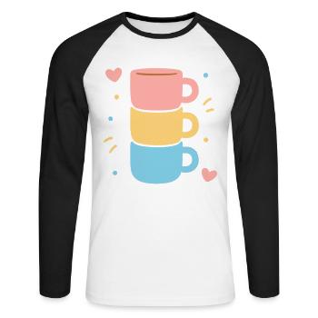 Süße Kaffeetasse Stack Pastel Hearts Love - Unisex Baseballshirt langarm - Weiß/Schwarz - Vorne - Nik (191cm)