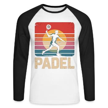 Retro Padel T-Shirt for Players & Fans - Unisex Long Sleeve Baseball T-Shirt - white/black - Front - Nik (191cm)
