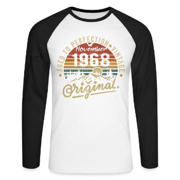 Novembre 1968 Anniversaire Novembre 1968 - T-shirt baseball manches longues Homme - blanc/noir - Devant - Nik (191cm)