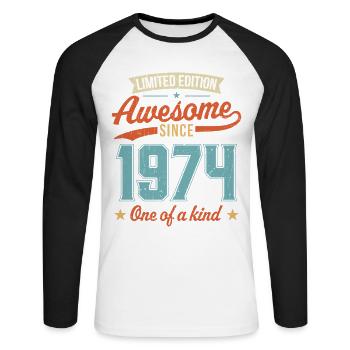 Awesome Since 1974 - Unisex Long Sleeve Baseball T-Shirt - white/black - Front - Nik (191cm)