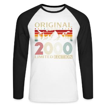 25e anniversaire Original Octobre Année 2000 - T-shirt baseball manches longues Homme - blanc/noir - Devant - Nik (191cm)