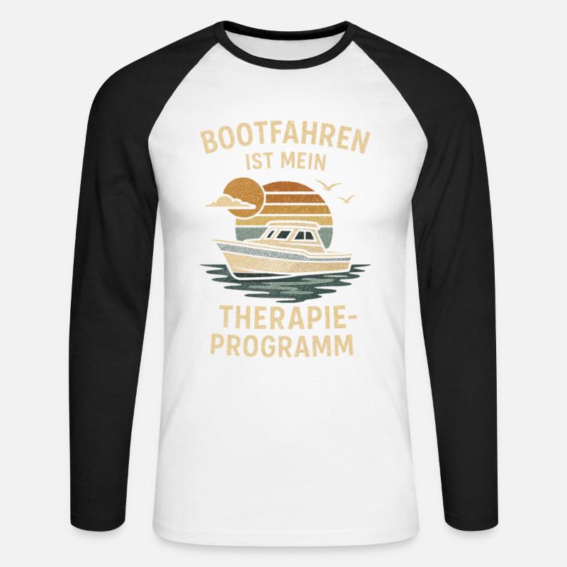 Boating is my therapy program - Unisex Long Sleeve Baseball T-Shirt - white/black