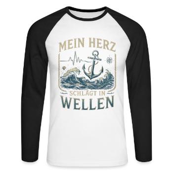 My heart beats in waves - Unisex Long Sleeve Baseball T-Shirt - white/black - Front - Nik (191cm)