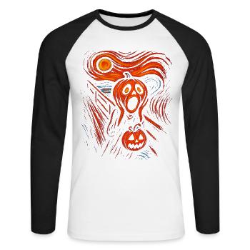 Halloween Pumpkin Scream – Spooky Art Design - Unisex Long Sleeve Baseball T-Shirt - white/black - Front - Nik (191cm)