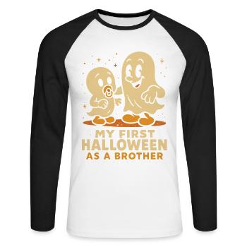 My First Halloween As A Brother Cute Ghost - Unisex Long Sleeve Baseball T-Shirt - white/black - Front - Nik (191cm)