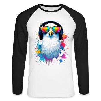 Oiseau mouette coloré avec des lunettes de soleil - T-shirt baseball manches longues Homme - blanc/noir - Devant - Nik (191cm)