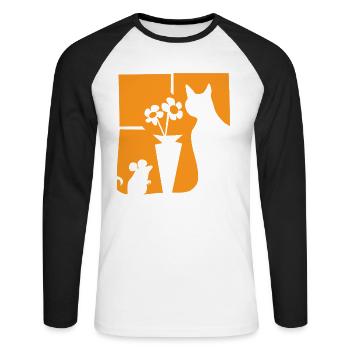 Halloween Cat Mouse Flowers Orange Window - Unisex Long Sleeve Baseball T-Shirt - white/black - Front - Nik (191cm)