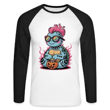 Halloween Punk Turtle with Pumpkin Basket - Unisex Long Sleeve Baseball T-Shirt - white/black - Front - Nik (191cm)
