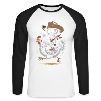 Skeleton cowboy on hen - Unisex Long Sleeve Baseball T-Shirt - white/black - Front - Nik (191cm)