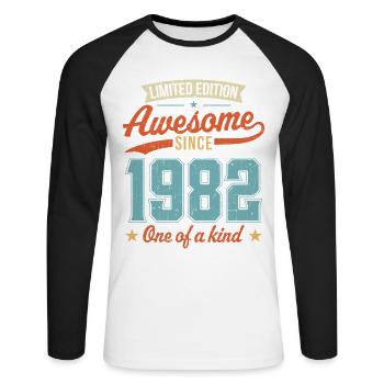 Awesome Since 1982 - Unisex Long Sleeve Baseball T-Shirt - white/black - Front - Nik (191cm)