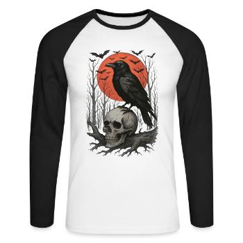 Raven Skull Moon Skull Gothic Black Crow - Unisex Long Sleeve Baseball T-Shirt - white/black - Front - Nik (191cm)