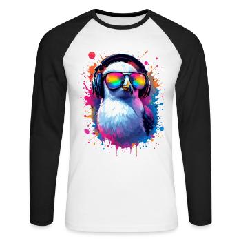 Kopfhörer Möwe Neon Splash Festival Ostsee Nordsee - Unisex Baseballshirt langarm - Weiß/Schwarz - Vorne - Nik (191cm)