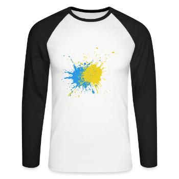 Zwei-Farben Sprenkelkunst Blau Gelb - Unisex Baseballshirt langarm - Weiß/Schwarz - Vorne - Nik (191cm)