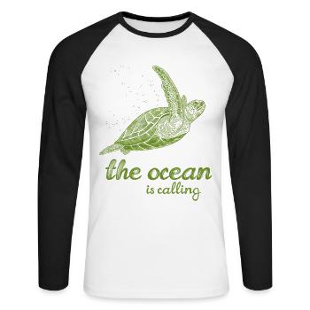 L’appel de l’océan - Tortue - T-shirt baseball manches longues Homme - blanc/noir - Devant - Nik (191cm)