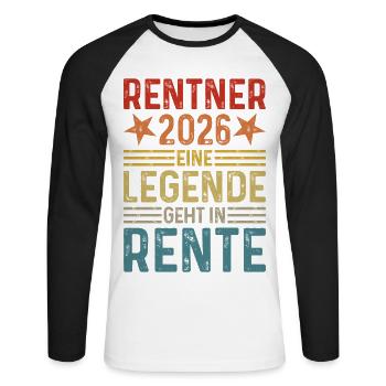 Pensioners 2026 - A legend retires - Unisex Long Sleeve Baseball T-Shirt - white/black - Front - Nik (191cm)