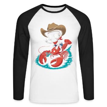 Skeleton cowboy rides lobster - Unisex Long Sleeve Baseball T-Shirt - white/black - Front - Nik (191cm)