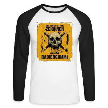Schädel und gekreuzte Bleistifte - Unisex Baseballshirt langarm - Weiß/Schwarz - Vorne - Nik (191cm)