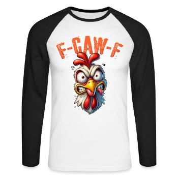 F CAW F Shirt Men's Women's Chicken Meme F-CAW-F Shirt - Unisex Long Sleeve Baseball T-Shirt - white/black - Front - Nik (191cm)